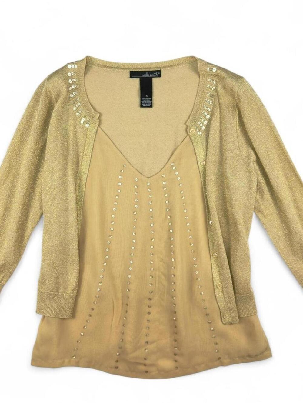 Gold sequin cardigan with built in top